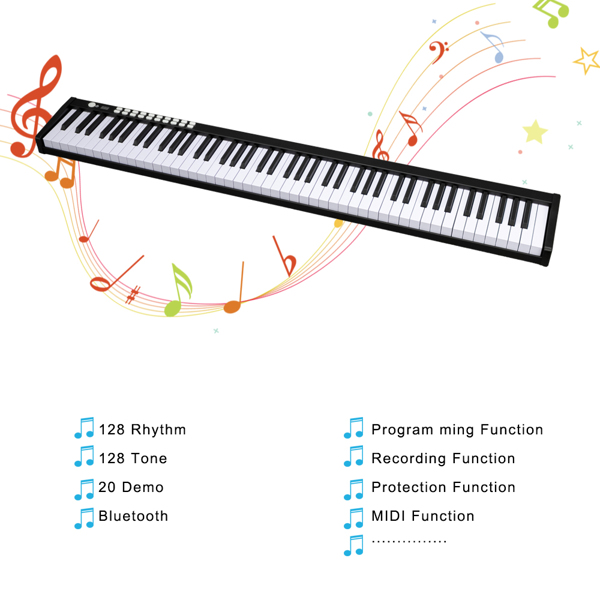 【Do Not Sell on Amazon】GPP-101 88 Keys Digital Home Piano Built-In Dual Speakers, Built-In Rechargeable Battery , Bluetooth , USB Out Or Midi Out, Piano Bag For Beginners Gift Black
