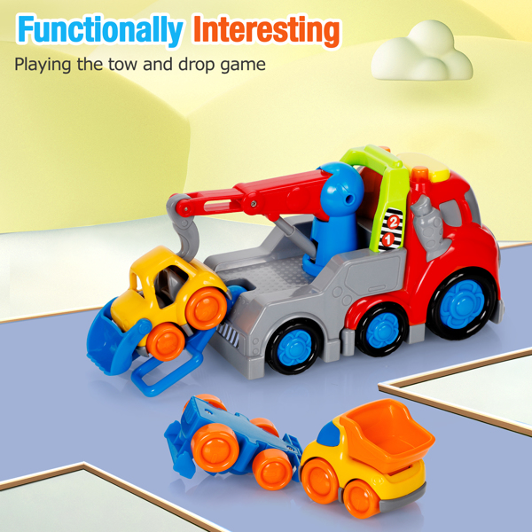 (ABC)(Prohibited Product on Amazon)Toy Crane Trucks for Boys 1 2 3 Years Old, Construction Truck Toy Set Toddlers Boys Girls Toys, Push and Go Play Vehicle Crane, Bulldozer, Dumper, Race Car with Soun