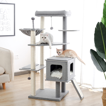 7 Levels 50 Inch Modern Cat Tree Cat Tower with Natural Scratching Posts,Cozy Condo and Extra-Large Top Perch Grey