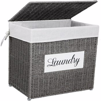 Laundry Hamper with Lid Laundry Basket with Handles Liner Bag Paper Woven Hampers for Laundry Clothes Storage Basket for Bedroom Bathroom (Grey)