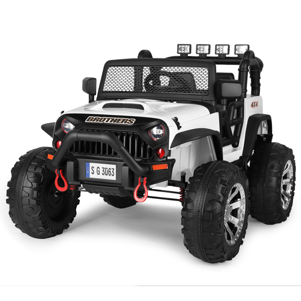 White 12V Battery Kid Ride on Truck Car Electric Jeep Toy LED