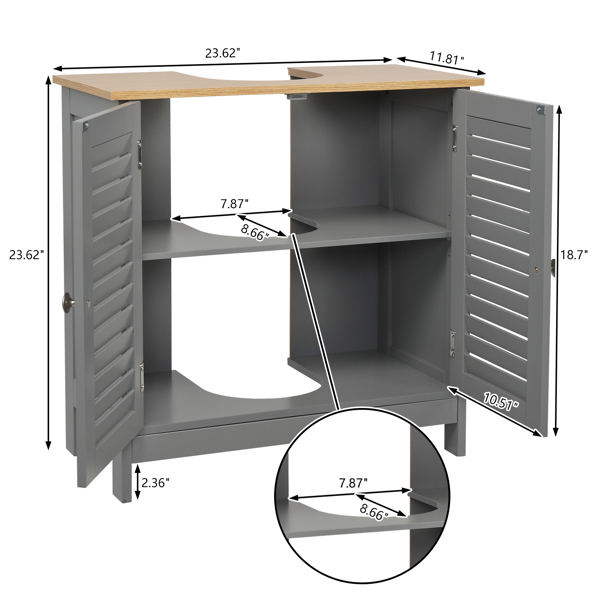 FCH Modern Double Shutter Door MDF Spray Paint  Bathroom Sink Cabinet Gray