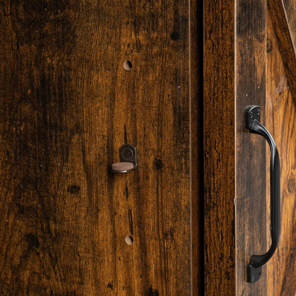 4-layer Double Barn Door with Sliding Rail X-shaped Panel TV Cabinet Industrial Wind MDF with Triamine Retro Brown