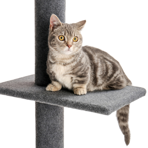 Three Tier Floor-to-Ceiling Cat Tree Cat Climbing Tree 9 Feet Grey(Banned shein,unable to ship on weekends)