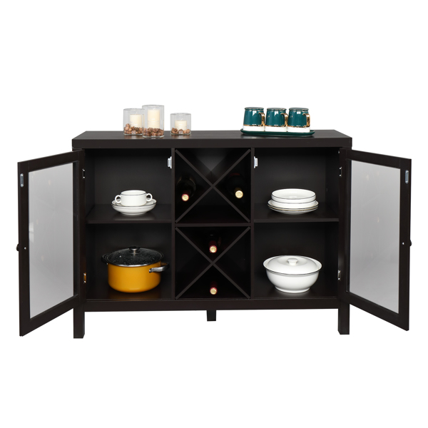 Transparent Double Door with X-shaped Wine Rack Sideboard Entrance Cabinet Brown