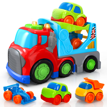 (ABC)(Prohibited Product on Amazon)Transport Car Carrier Truck Toy for 2 3 4 Years Old Toddler Boy & Girl, Cars Toy Vehicles with Sound & Light, Friction Powered Large Trailer Truck, Small Dump, Taxi,