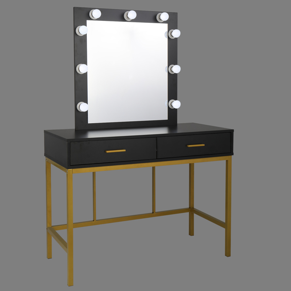 Single Mirror With 2 Drawers And Light Bulbs, Steel Frame Dressing Table Black