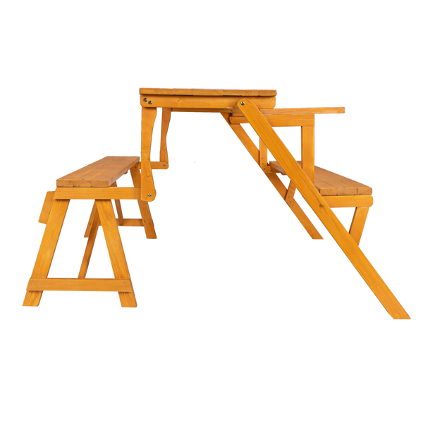 138.5*137*75cm Solid Wood Load-Bearing 150kg Dual-Purpose Conjoined Table And Chair Yellow