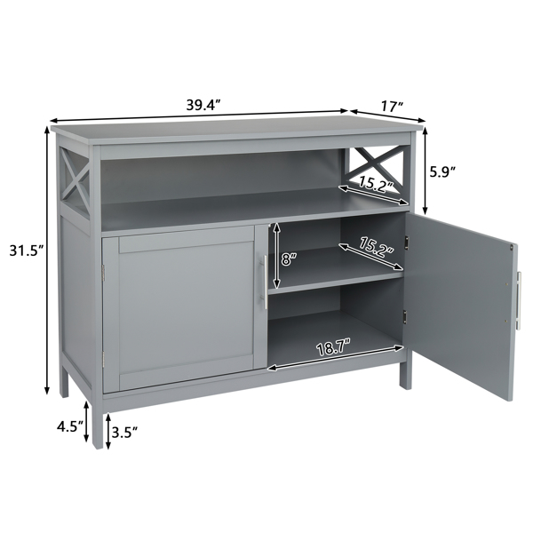 100*43*85cm Density Board Double Door With Partition Side X-Shaped Sideboard Gray