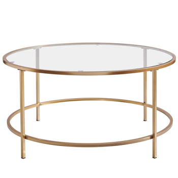 Round Coffee Table Gold Modren Accent Table Tempered Glass Side Table for Home Living Room Mirrored Top/Gold Frame