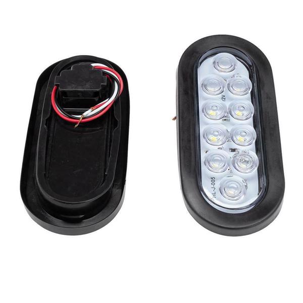 6" Inch Oval 10 LED Stop Turn Reverse Backup Tail Truck Light Kit- 2 White+4 Red