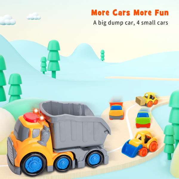 (ABC)(Prohibited Product on Amazon)5Pcs Construction Truck Toys for Toddlers Boys and Girls, Car Toy Set with Sound and Light, Friction Powered Dump Truck Vehicles, Christmas Birthday Gifts for 1 2 3 