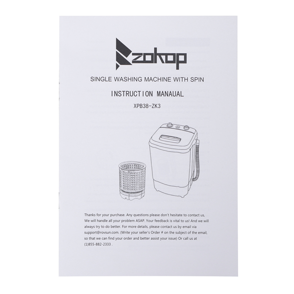 ZOKOP Compact Single Tub with Built-in Drain Pump XPB38-ZK3 10lb Elution Integrated Semi-automatic Gray Cover Washing Machine