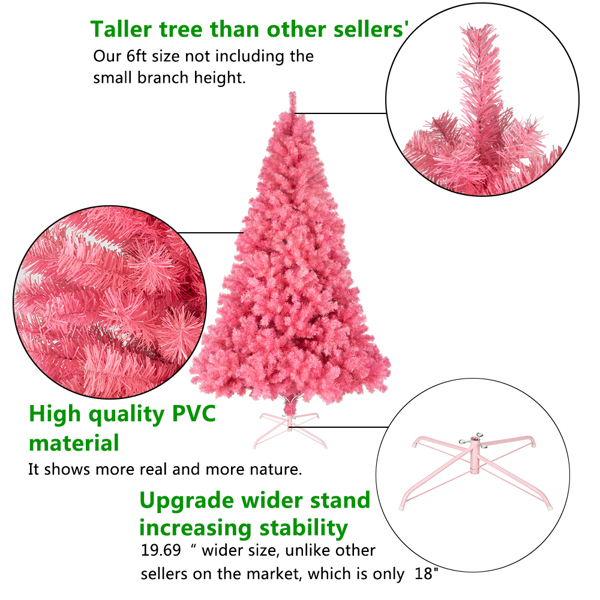 6ft 1600 Branches PVC Christmas Tree Pink