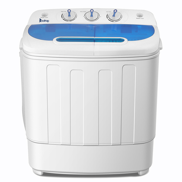 ZOKOP Compact Twin Tub with Built-in Drain Pump XPB46-RS4 13Lbs Semi-automatic Twin Tube Washing Machine US Standard White & Blue