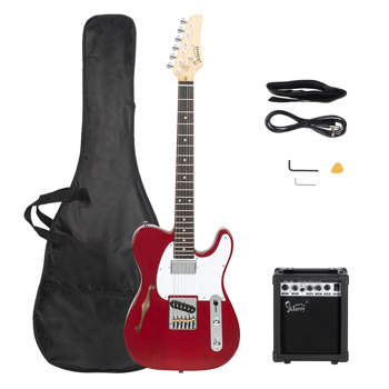 【Do Not Sell on Amazon】Glarry GTL Semi-Hollow Electric Guitar F Hole HS Pickups and Amp Kit Transparent Wine Red