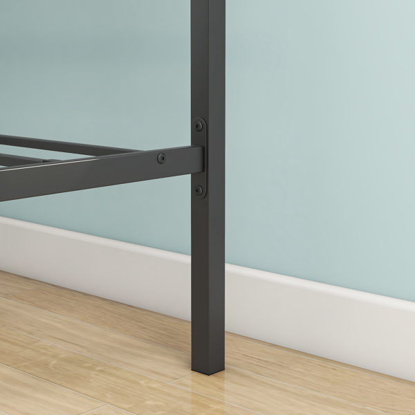 Canopy Metal Bed with Headboard Mattress Foundationt Platform  Bed Frame Metal Slat, Black Queen Size