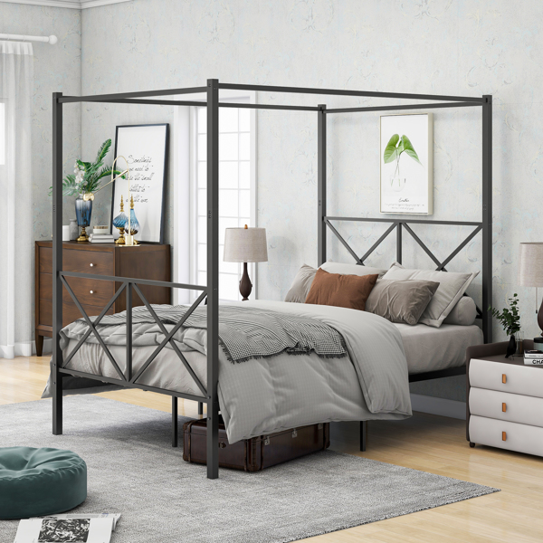 Metal Canopy  Full Size Platform Bed Frame with X Shaped Frame