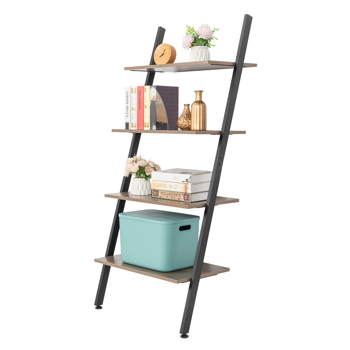Industrial Ladder Shelf, 4-Tier Bookshelf, Storage Rack Shelves, for Living Room, Kitchen, Office,Gray Color