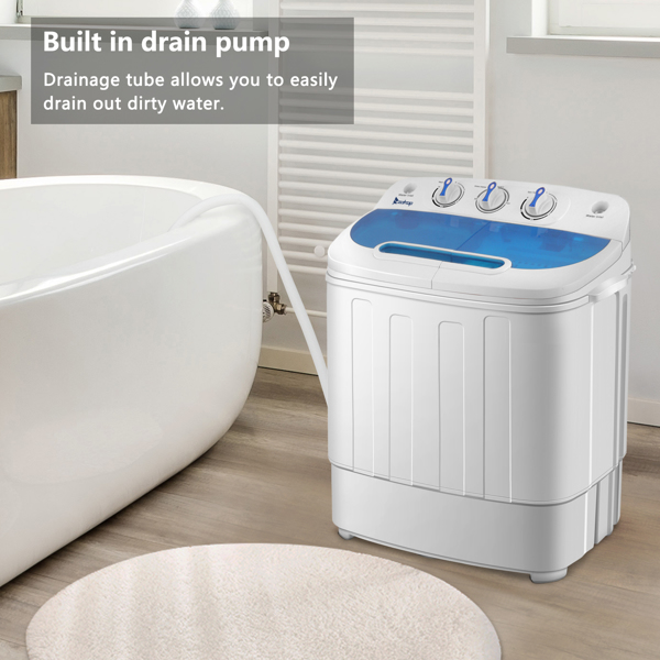 ZOKOP Compact Twin Tub with Built-in Drain Pump XPB46-RS4 13Lbs Semi-automatic Twin Tube Washing Machine US Standard White & Blue