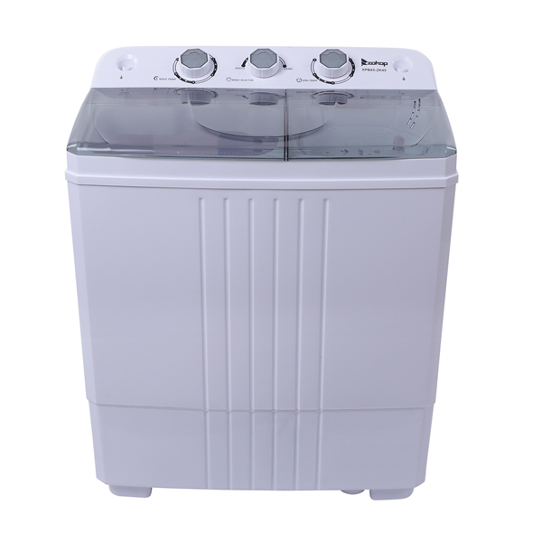 ZOKOP Compact Twin Tub with Built-in Drain Pump XPB45-ZK45 16.5(9.9 6.6)lb Semi-automatic Cover Washing Machine Gray