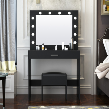 Dressing Table Modern Vanity Table Set with Large Light Mirror Adjustable Brightness, Makeup Dresser with 3 Drawers Bedroom Furniture