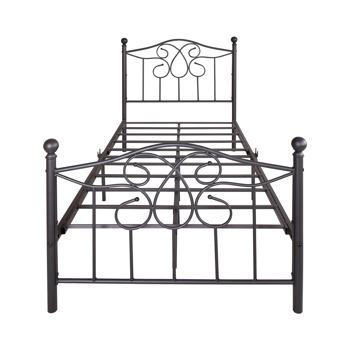 Queen Size Bed Frame Metal Platform Mattress Foundation with Headboard  and Footboard,Victorian Vintage Style,Black