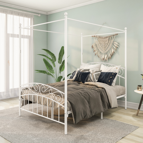 Full Size Metal Bed Frame with Headboard and Footboard Sturdy White Steel  Perfectly Fits Your Mattress Easy DIY Assembly 