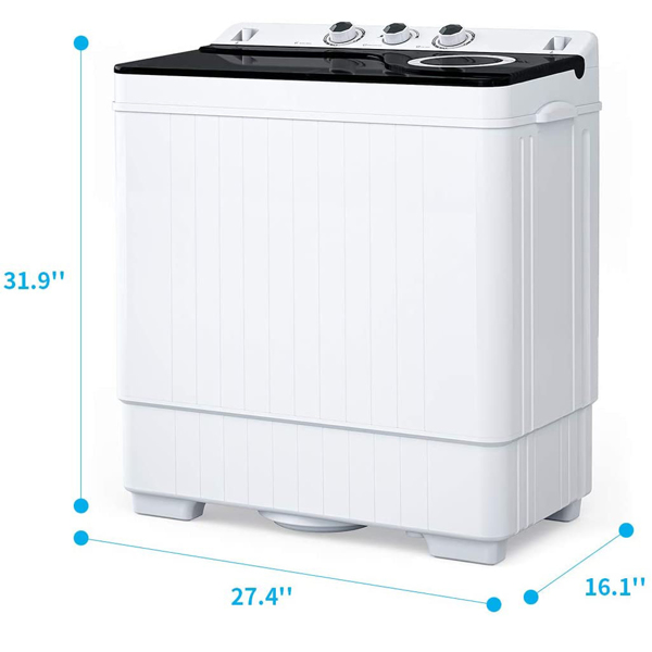 Twin Tub with Built-in Drain Pump XPB65-2168S 26Lbs Semi-automatic Twin Tube Washing Machine for Apartment, Dorms, RVs, Camping and More, White&Black US Standard