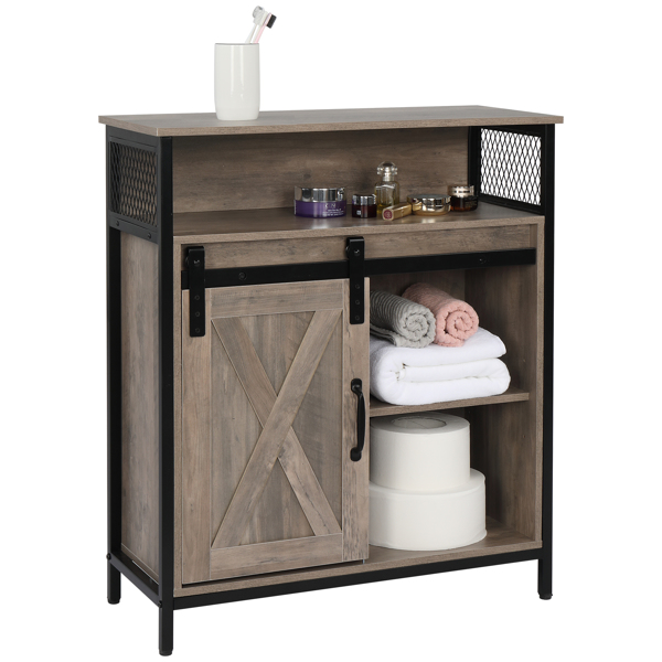 FCH Retro Style MDF With Triamine Iron Frame Sliding Door Two-Drawing Two-Layer Rack Bathroom Cabinet