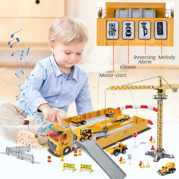 (ABC)(Prohibited Product on Amazon)Construction Toys with Crane, Construction Vehicles Playset for Kids, Matchbox Bulldozer, Forklift, Steamroller, Dump, Cement Mixer, Excavator, Engineering Crane, Xm