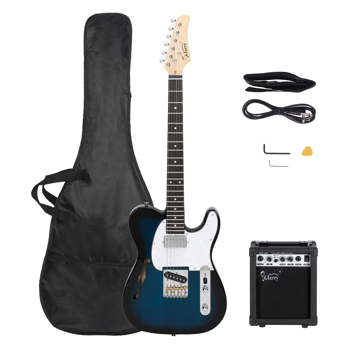 【Do Not Sell on Amazon】Glarry GTL Semi-Hollow Electric Guitar F Hole HS Pickups and Amp Kit Blue