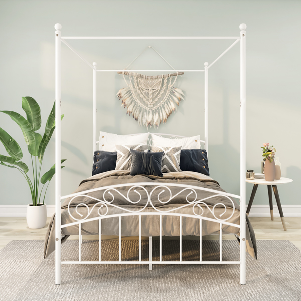 Full Size Metal Bed Frame with Headboard and Footboard Sturdy White Steel  Perfectly Fits Your Mattress Easy DIY Assembly 