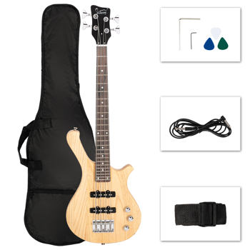 【Do Not Sell on Amazon】Glarry GW101 36in Small Scale Electric Bass Guitar Suit For Kids And Adult With Mahogany Body Ss Pickups, Guitar Bag, Strap, Cable Burlywood