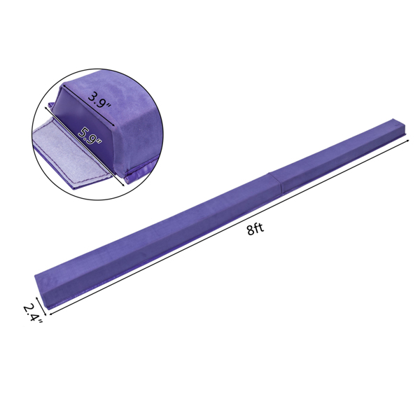 8 Feet Young Gymnasts Cheerleaders Training Folding Balance Beam Purple Plain Flannelette & Purple PVC