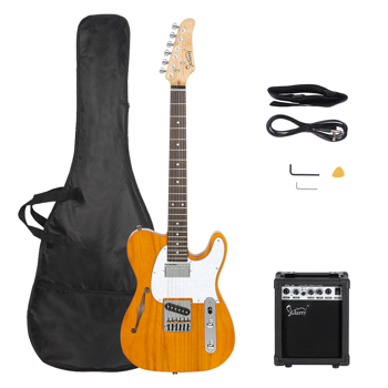 【Do Not Sell on Amazon】Glarry GTL Semi-Hollow Electric Guitar F Hole HS Pickups and Amp Kit Transparent Yellow