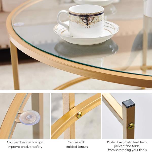 Round Coffee Table Gold Modren Accent Table Tempered Glass Side Table for Home Living Room Mirrored Top/Gold Frame