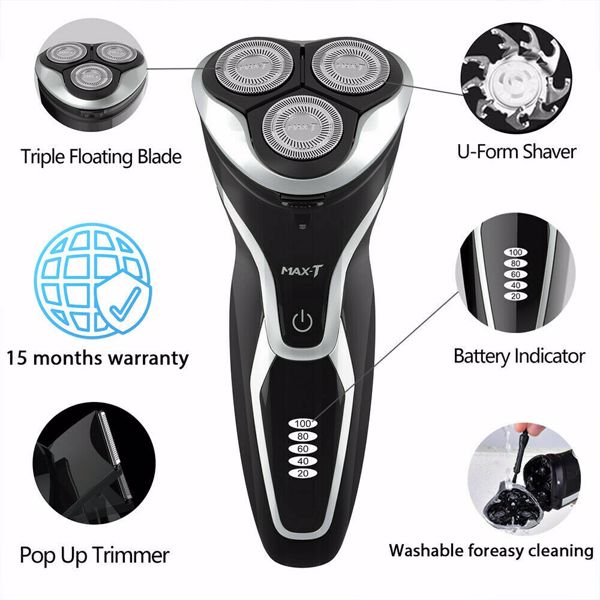 MAX-T Men's Electric Wet and Dry Shaver, 3D ProSkin IPX7 Waterproof Electric Shaver with Pop-up Precision Trimmer, Rechargeable and Cordless Electric Shaver.