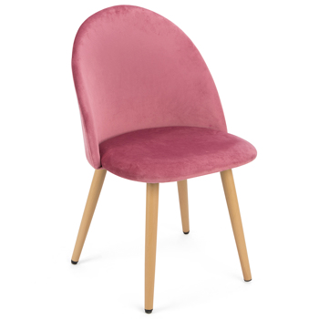 Set of 2 Exquisite Velvet Dining Chair, Kitchen/Bedroom/Lounge Ear Chair with Metal Wood Grain Color Legs, Pink A
