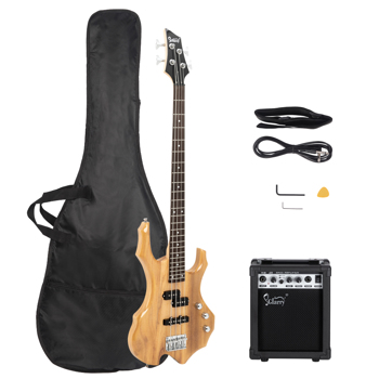 【Do Not Sell on Amazon】Glarry Burning Fire 4 String Full Size Electric Bass Guitar SS Pickups and Amp Kit Burlywood