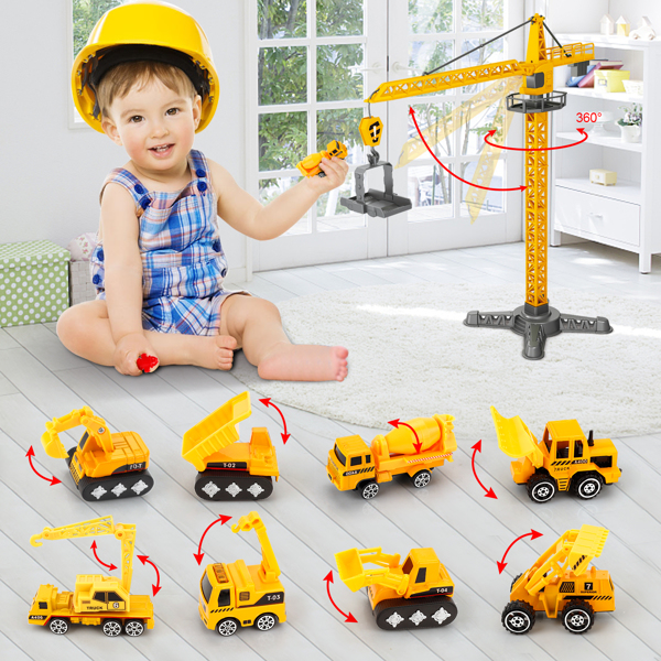 (ABC)(Prohibited Product on Amazon)Construction Truck Toys for 3 4 5 6 Year Old Boys, Big Excavator Toy Engineering Vehicles with Play Mat, Large Tower Crane, 8 Mini Truck & Road Signs for Toddler Kid