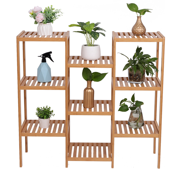 100% Bamboo High-Grade Plant Shelf Multi - Functional 9-Layer Shelf Flower Pot Shelf Display Shelf 96 * 90 * 33cm Natural