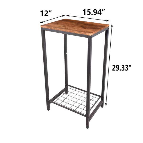 2-Tier End Table, Industrial Side Table Nightstand with Durable Metal Frame, Coffee Table with Mesh Shelves for Living Room，Rustic Brown