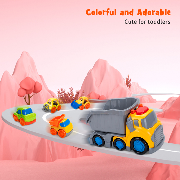 (ABC)(Prohibited Product on Amazon)5Pcs Construction Truck Toys for Toddlers Boys and Girls, Car Toy Set with Sound and Light, Friction Powered Dump Truck Vehicles, Christmas Birthday Gifts for 1 2 3 