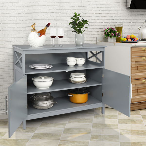 100*43*85cm Density Board Double Door With Partition Side X-Shaped Sideboard Gray