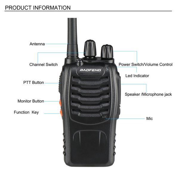 2pcs BF-88A 5W FRS Frequency 16-CH Handheld Walkie Talkies Black