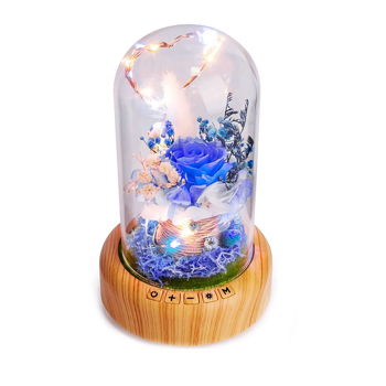 Real Preserved Rose In Glass Dome Preserved Rose Flower LED Light With Bluetooth Speaker Home Decoration