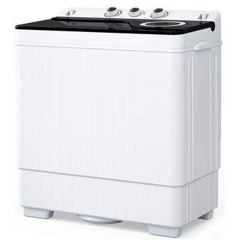 Twin Tub with Built-in Drain Pump XPB65-2168S 26Lbs Semi-automatic Twin Tube Washing Machine for Apartment, Dorms, RVs, Camping and More, White&Black US Standard