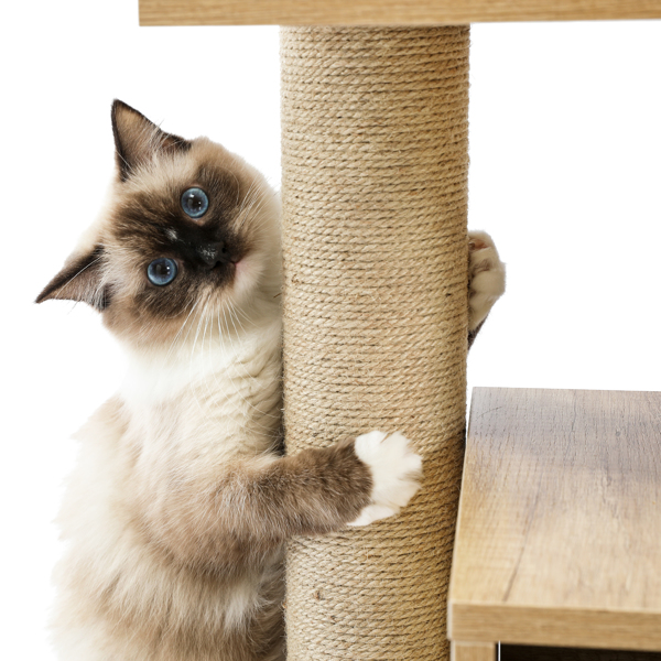 Wood Cat Tree Modern Cat Tower Sisal Scratching Post Double Condos Kitten Activity Centre Furniture with Removable Washable Mats