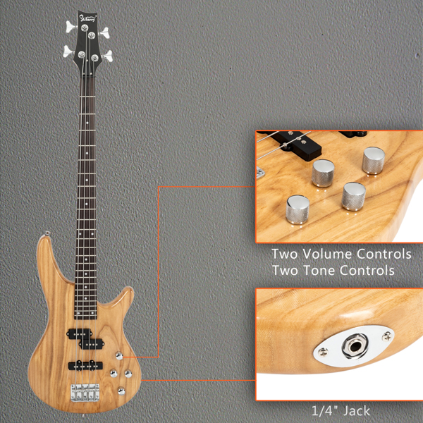 【Do Not Sell on Amazon】Glarry GIB 4 String Full Size Electric Bass Guitar SS pickups and Amp Kit Burlywood